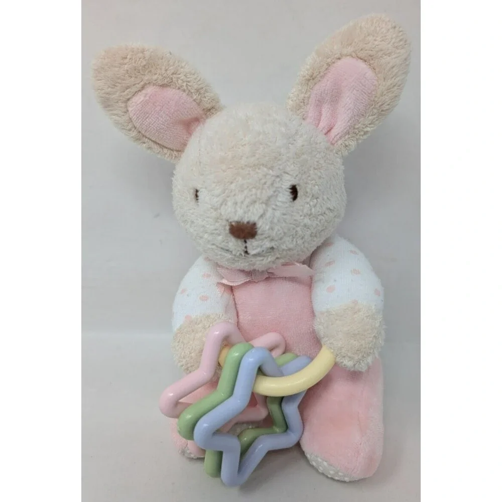 Vintage Carters Prestige White Bunny Rabbit Plush Rattle Stuffed Animal Baby 90s